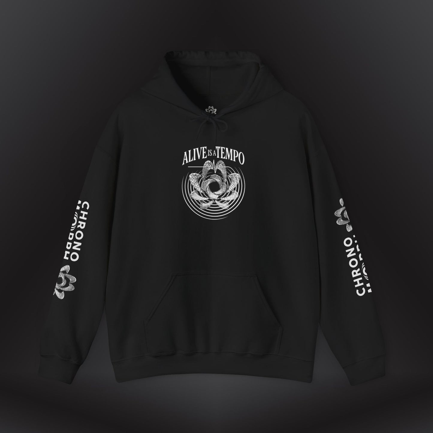 Alive is a Tempo x Be Here Now Hoodie | Chronomorph Studio Temporal Series – Dual Graphic Edition