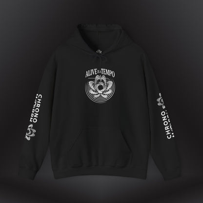 Alive is a Tempo x Be Here Now Hoodie | Chronomorph Studio Temporal Series – Dual Graphic Edition