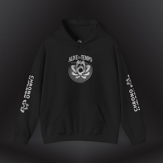 Alive is a Tempo x Be Here Now Hoodie | Chronomorph Studio Temporal Series – Dual Graphic Edition