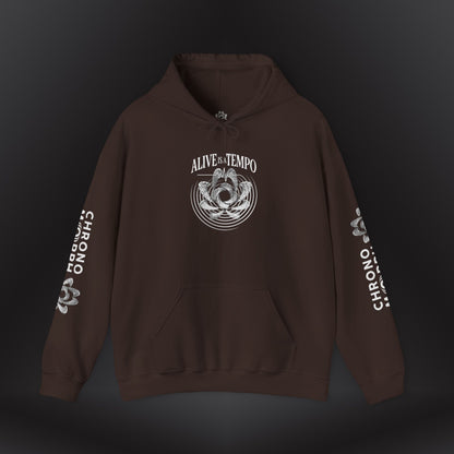 Alive is a Tempo x Be Here Now Hoodie | Chronomorph Studio Temporal Series – Dual Graphic Edition
